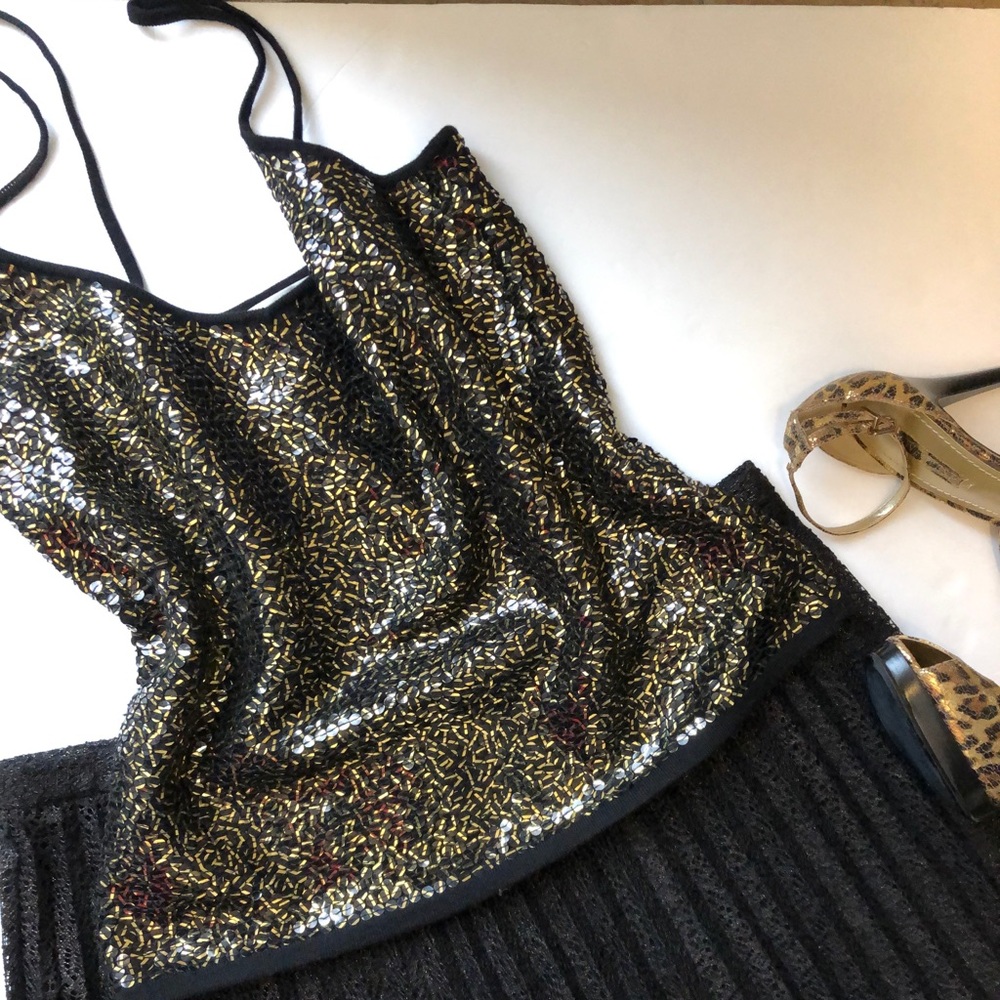 Jones New York Gold Sequins Merino Wool Tank Top